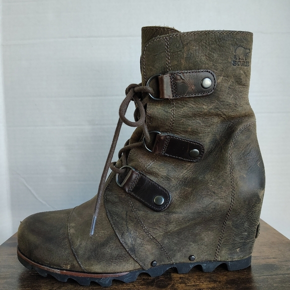 Sorel Joan of Arctic Brown Wedge Boot Lace Up Size 10 - Picture 12 of 16